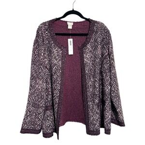Chico's Travelers NWT Tweed Texture Jacket Open Front Cardigan Plum Multi Size 3